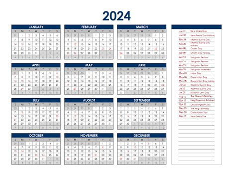 Template Calendar 2024 Thailand New Top Awesome Incredible - Holiday List 2024 Calendar