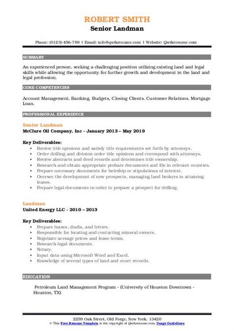 Landman Resume Samples | QwikResume