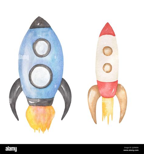 Watercolor spaceship illustration set, Cute cosmos transport clip art ...