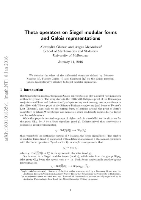 (PDF) Theta operators on Siegel modular forms and Galois representations