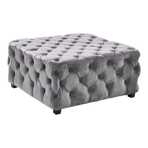 18 Inch Velvet Modern Tufted Square Ottoman, Gray - Walmart.com