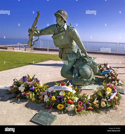 Memorial statue at Omaha Beach, France, 2014 Stock Photo, Royalty Free ...