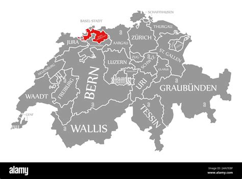 Basel Landschaft red highlighted in map of Switzerland Stock Photo - Alamy