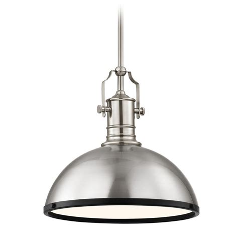 Farmhouse Pendant Light Satin Nickel and Black 13.38-Inch Wide at ...