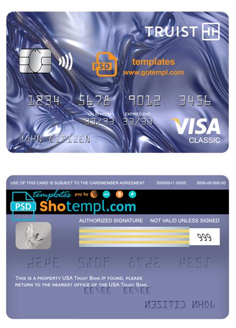 USA Truist Bank visa classic card, fully editable template in PSD format | Classic card ...