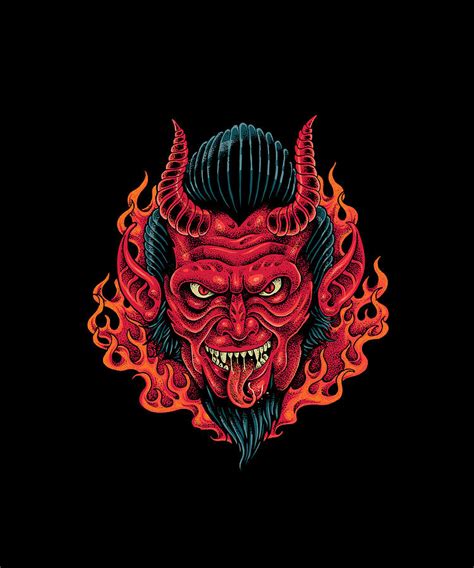 The Red Demon Head Devil detailed scary drawing Digital Art by Norman W ...