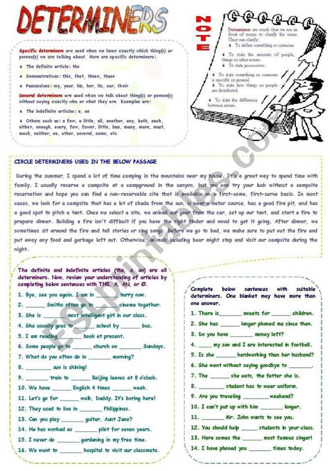 Determiners worksheet | Determiners, English grammar worksheets, Learn english words