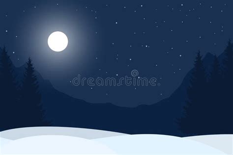 Realistic Illustration of Winter Night Mountain Landscape Stock Vector - Illustration of cold ...