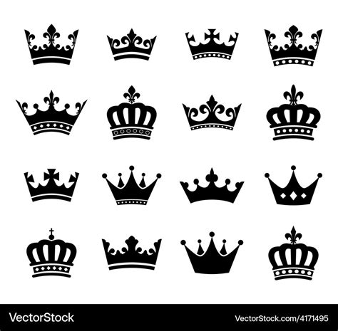 Collection of 16 crown silhouette symbols Vector Image