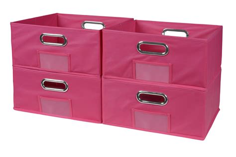 Collapsible Home Storage Set of 4 Foldable Fabric Low Storage Bins- Pink - Walmart.com