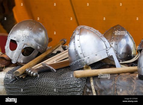 Viking armor and weapons at a historical reenactment Stock Photo - Alamy