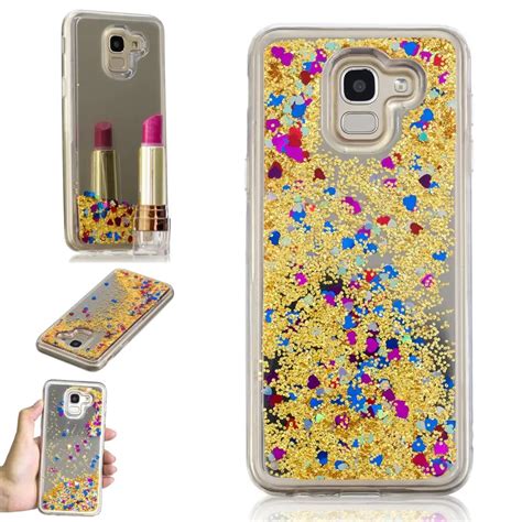 For Samsung Galaxy J6 2018 Case Liquid Quicksand Bling Glitter Transparent Protective back cover ...