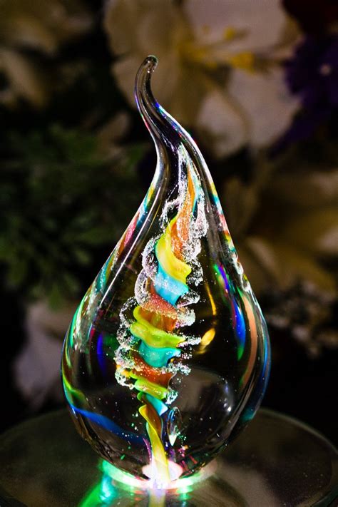 Illuminated Tri-Color Glass Flame Paperweight with Ashes | Memorial glass, Cremation glass ...