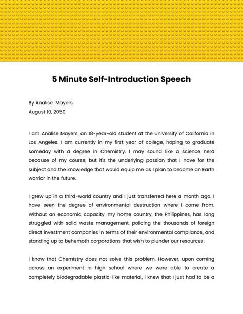 5 Minute Self Introduction Speech in Word - Download | Template.net