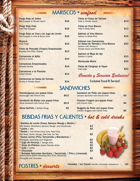 Menu | Puerto Barrios Restaurant