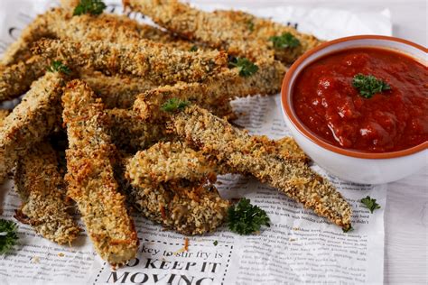 Our eggplant fries are crispy, crunchy, cheesy and delicious! Serve as a snack with dipping ...