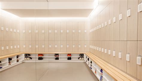 Light filled locker room for office building by Five at Heart. Gym Interior, School Interior ...