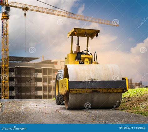 Road Roller at Construction Site Stock Image - Image of compactor ...