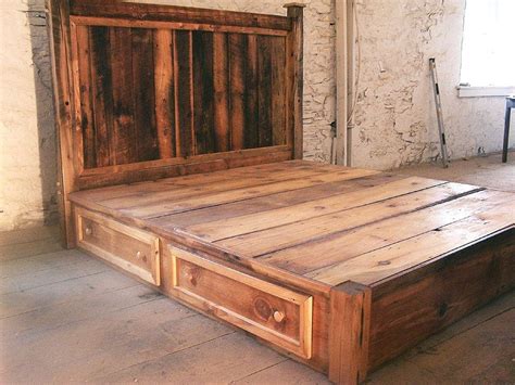 Buy Handmade Reclaimed Rustic Pine Platform Bed With Headboard And 4 Drawers, made to order from ...
