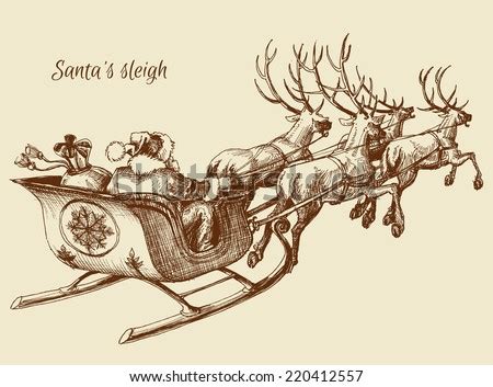 Santa Claus Reindeer Sleigh Sketch Stock Vector 220412557 - Shutterstock