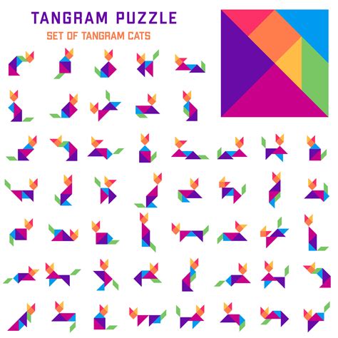 Tangram puzzle. Set of tangram cats in different poses. Jigsaw for kids ...