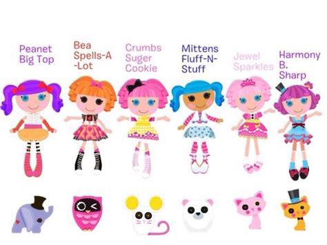 a group of dolls that are all different colors and sizes, with names on them