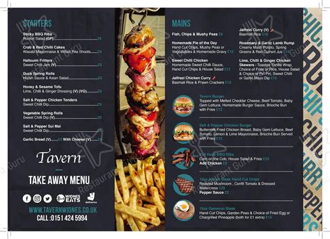 Menu at The Tavern pub & bar, Widnes, 288 Upton Ln