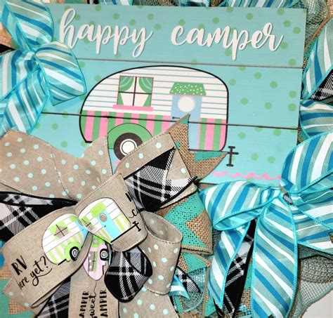 Happy Camper, RV There Yet Mini Camper, Campground Decor, Campground Wreath, Camper Wreath, Aqua ...