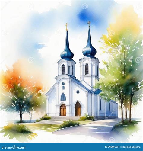 Watercolor Church on Wedding Stock Illustration - Illustration of ...