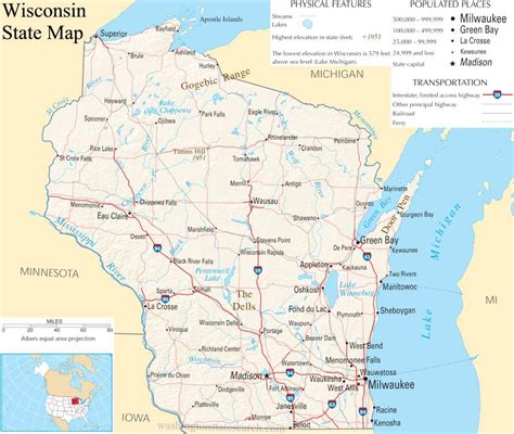 ♥ Wisconsin State Map - A large detailed map of Wisconsin State USA