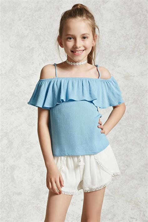 Forever 21 Girls - This crinkled woven top features an open-shoulder design with adjustable cami ...