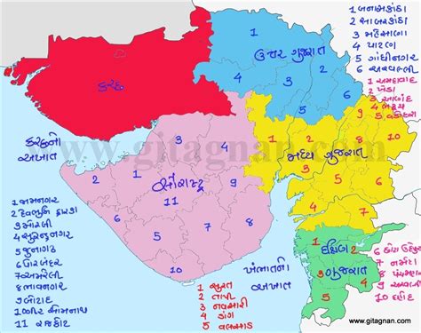 Gujarat - District Map with the parts of Gujarat | GITAGNAN