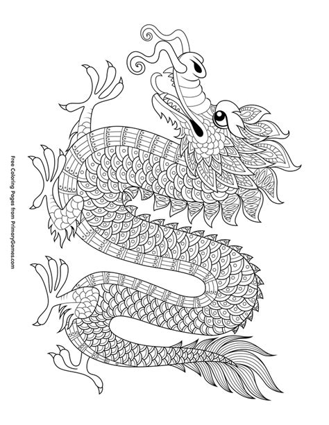 Chinese Dragon Coloring Page • FREE Printable eBook | Dragon coloring ...