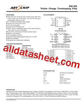 DS1302 Datasheet(PDF) - ARTSCHIP ELECTRONICS CO.,LMITED.