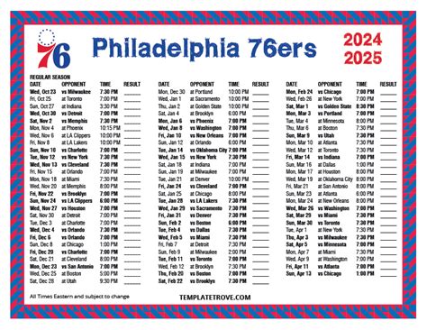 Printable 2024-2025 Philadelphia 76ers Schedule