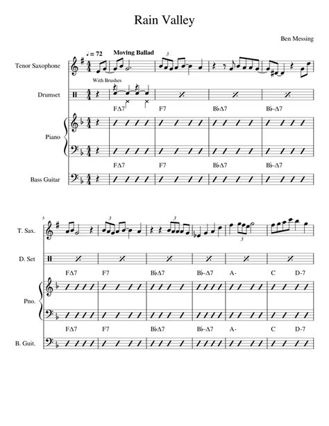 Rain_Valley_Messing Sheet music for Piano, Saxophone tenor, Bass guitar, Drum group (Mixed ...