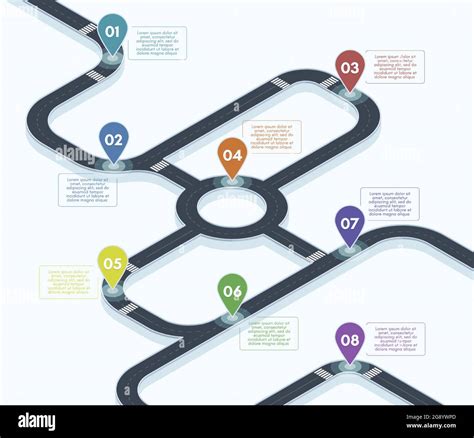 Isometric roadmap. City street road map infographic, 3d road timeline ...