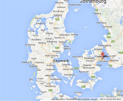 Copenhagen on Map of Denmark