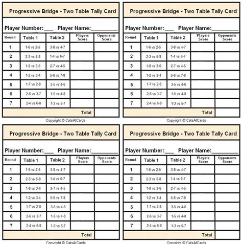 Printable Euchre Score Cards