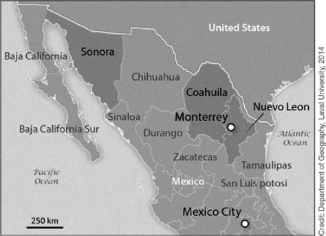 Map of the northern Mexican states. | Download Scientific Diagram