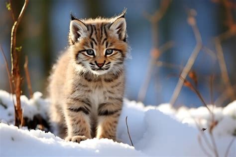 Premium AI Image | Lynx cub exploring its winter habitat