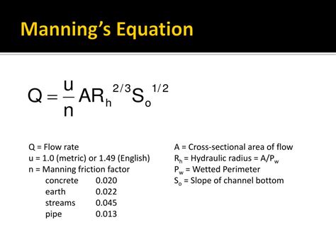 PPT - Manning’s Equation PowerPoint Presentation, free download - ID:2418606