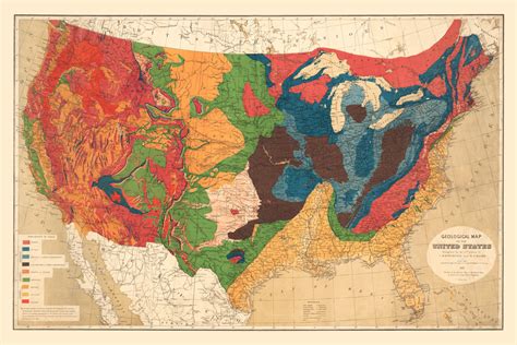 Beautifully restored Geological Map of the United States from 1872 - KNOWOL