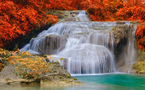 Waterfalls, autumn, trees, red leaves wallpaper | nature and landscape | Wallpaper Better