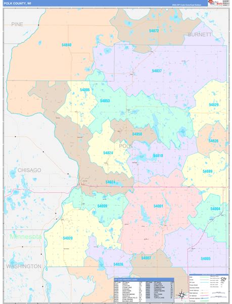 Polk County, WI Wall Map Color Cast Style by MarketMAPS - MapSales