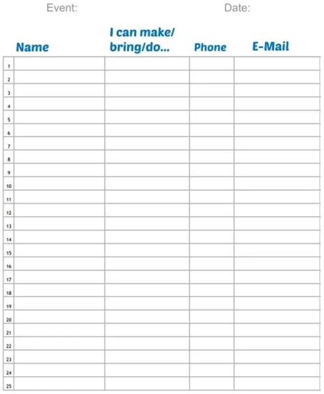 Tournament Sign Up Sheet Template | HQ Printable Documents