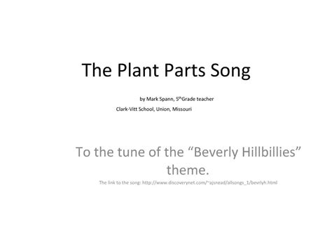 PPT - The Plant Parts Song by Mark Spann, 5th Grade teacher Clark-Vitt ...