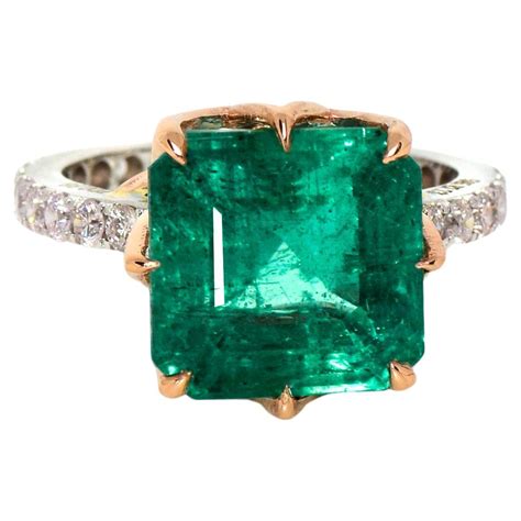 *NRP* IGI 14K 2.08 ct Natural Green Emerald&Pink Diamond Engagement Ring For Sale at 1stDibs