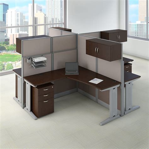 Bush Business Furniture Office In An Hour 4 Person L Shaped Cubicle ...