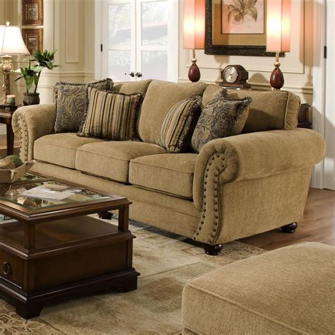 Simmons Upholstery 4277 Traditional Sofa with Rolled Arms and Nailhead Trim | Dunk & Bright ...